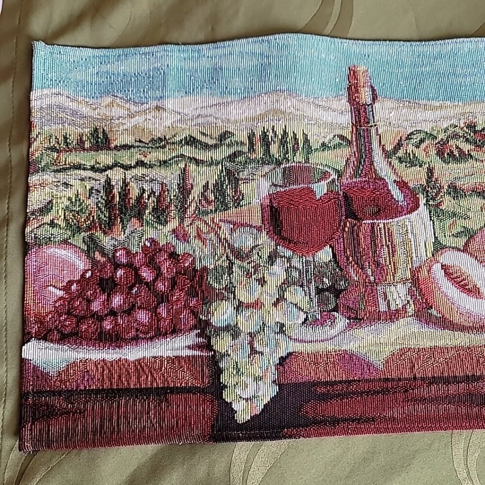 Summer Table Runner Wine Tapestry Grapes Peaches Cross Stitch 6 Foot Long Winery